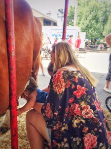Sophie milking a cow