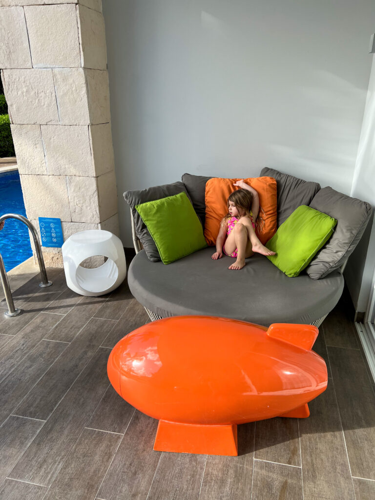 Daybed on terrace at the Nickelodeon Resort 