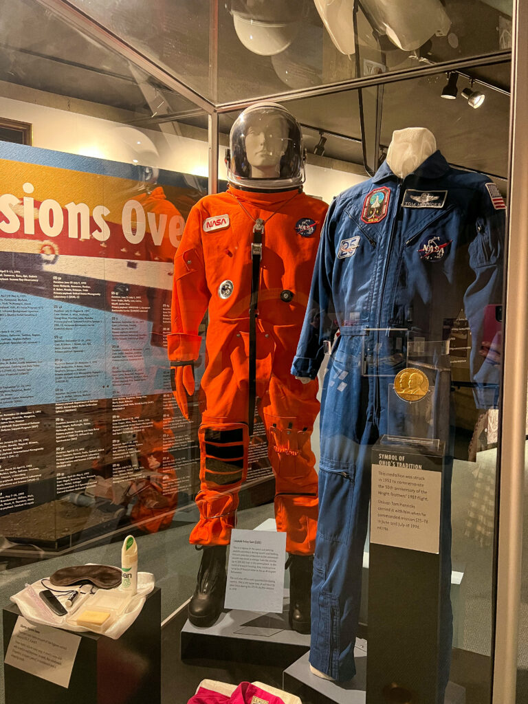 Spacesuits on display at the Armstrong Museum 