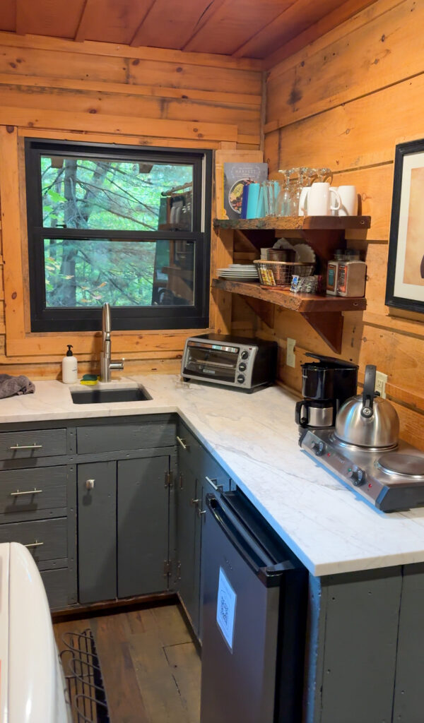 Kitchen area inside the View Treehouse at the Mohicans