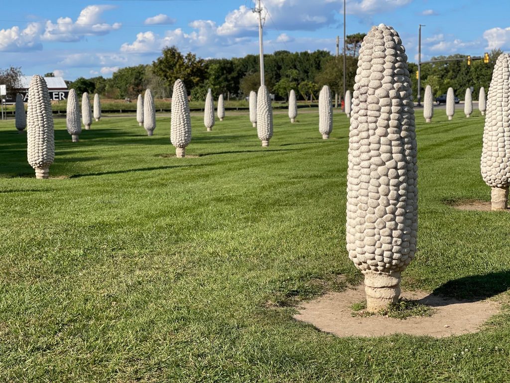 There are over 109 ears of cement corn